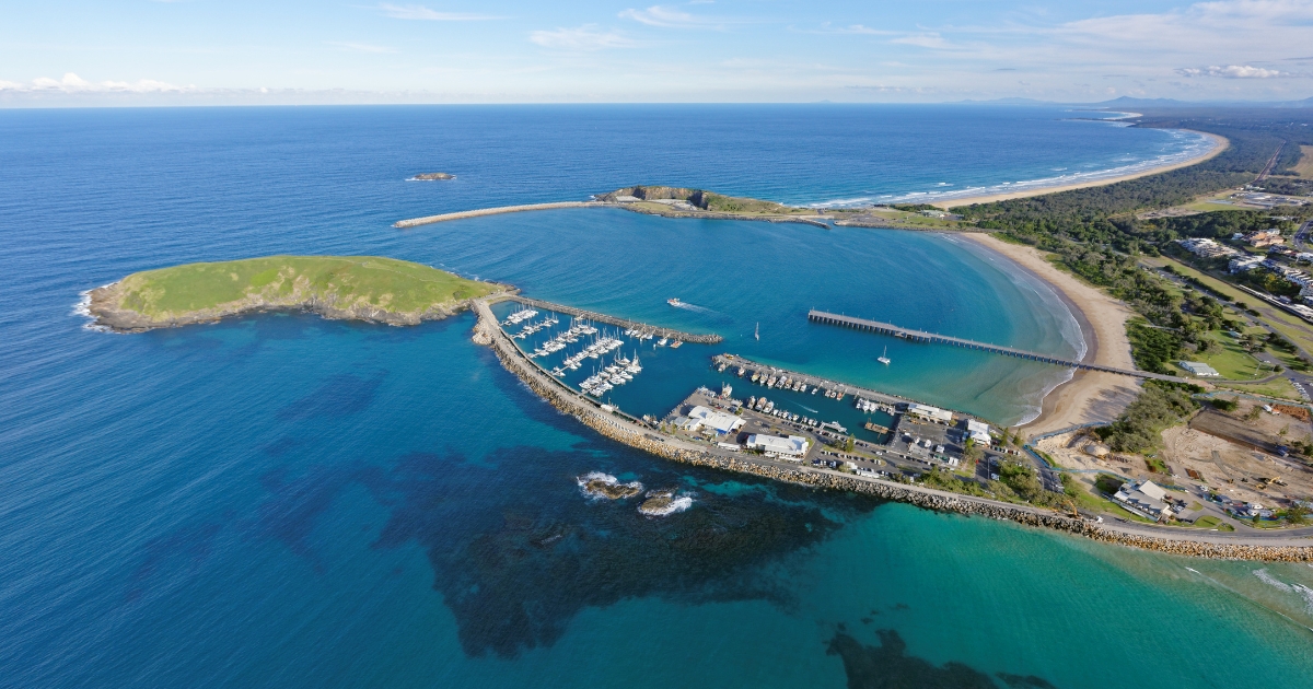 An aerial panorama of Coffs Harbour, Australia