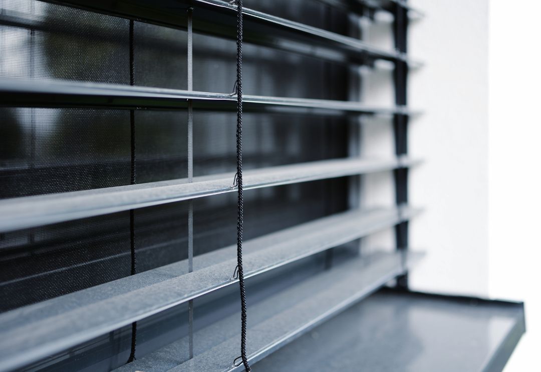 Close-up of Dark Grey Horizontal Blinds