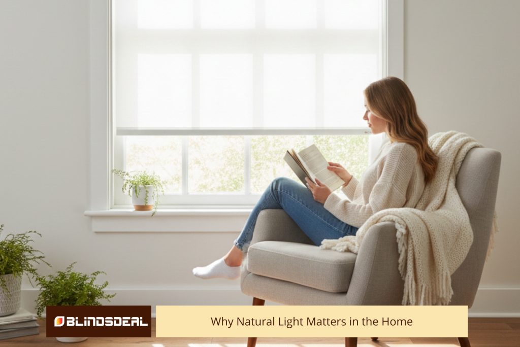 Sunlight entering a living room with clean window treatments