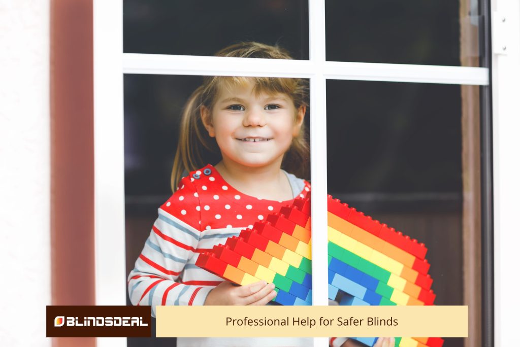Child-safe blinds installed in a family living room